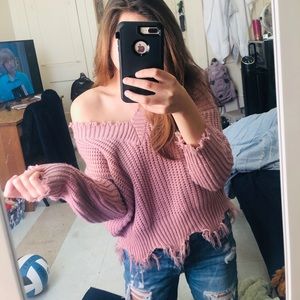 Oversized Pink Distressed Sweater